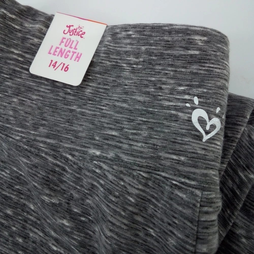 NWT Justice Full Length Gray Marled Leggings 14 16 Casual Athleasure